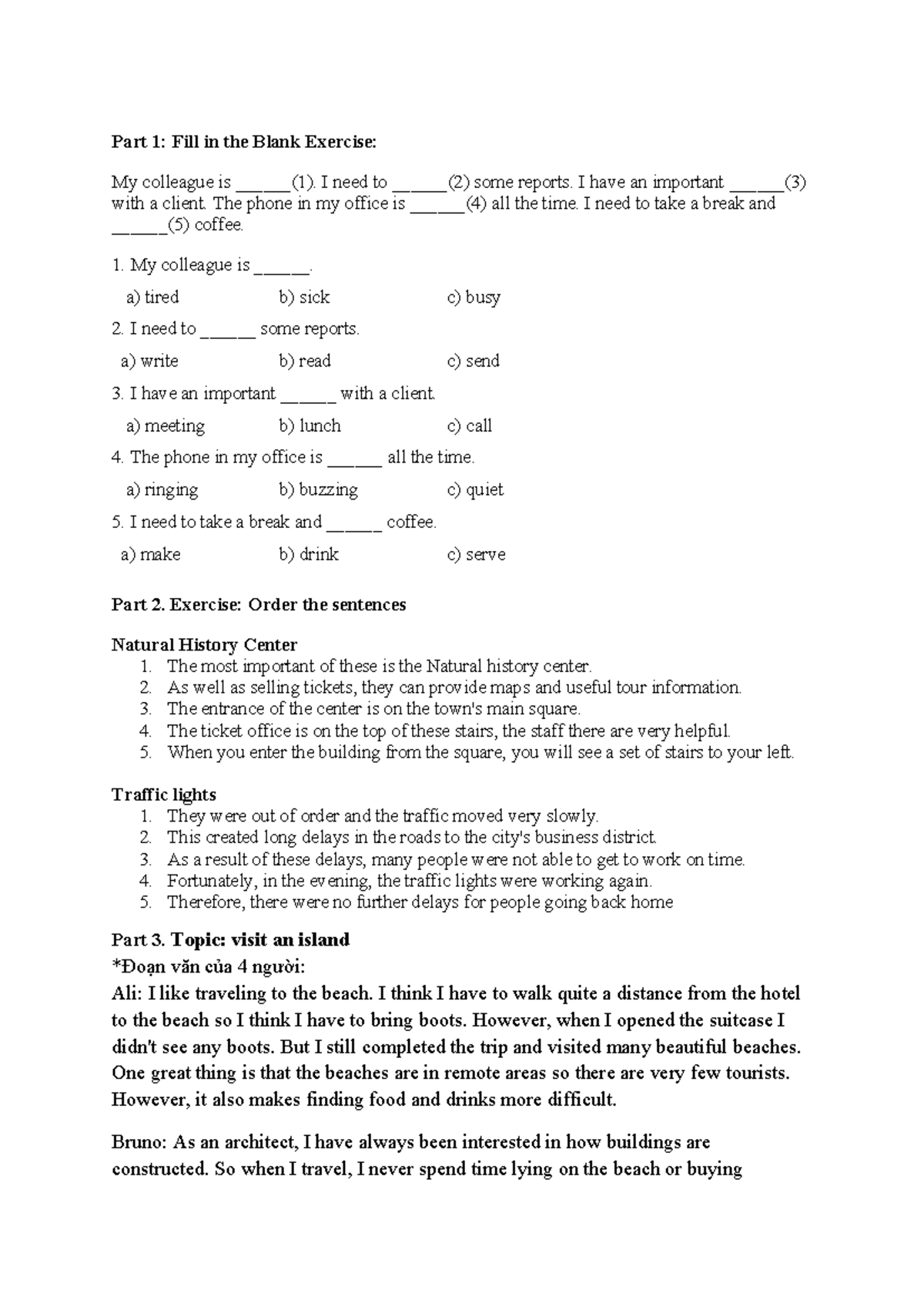 Reading SET 2: Fill in the Blank & Sentence Order Exercises - Studocu