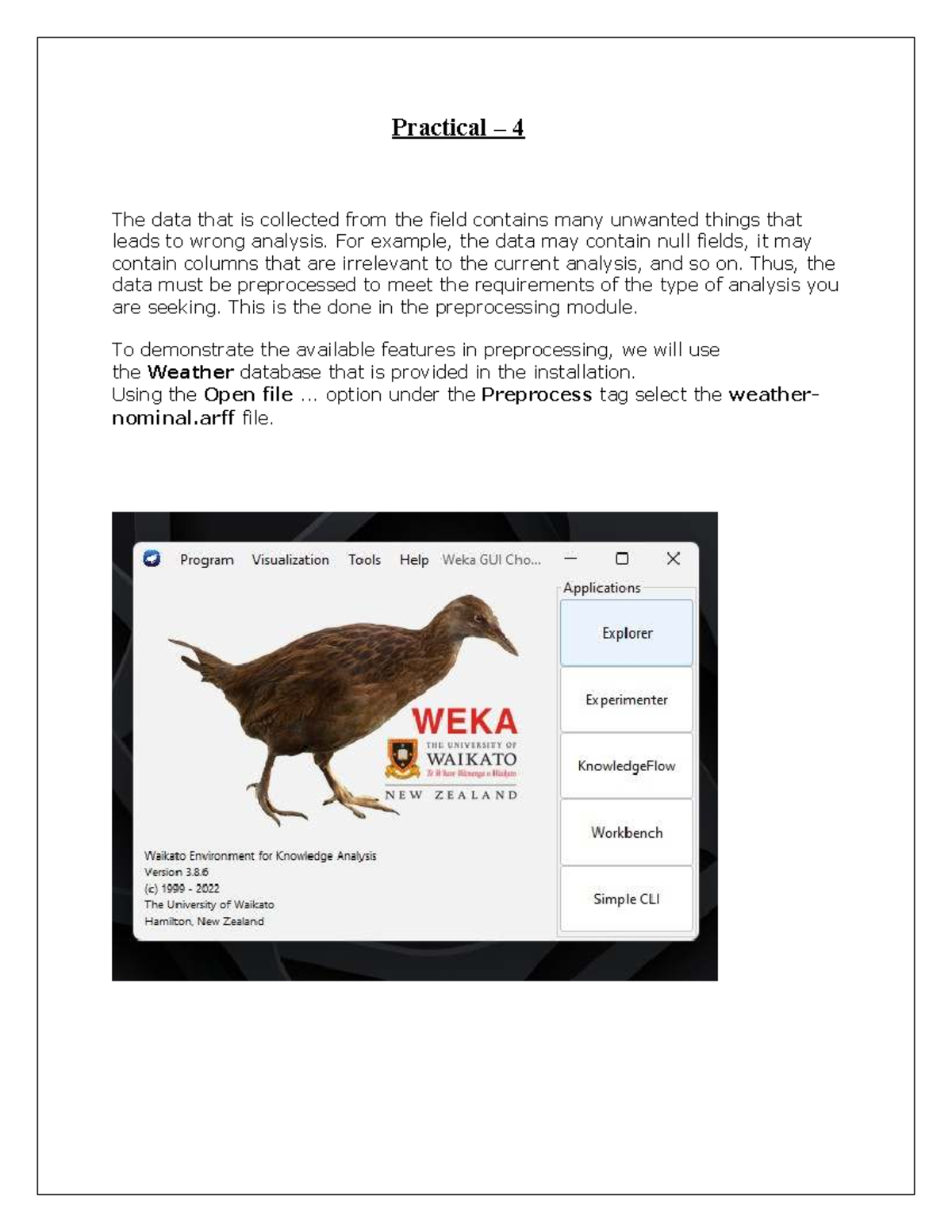 Weka Preprocessing Techniques - Practical 4 (DKD) - Studocu