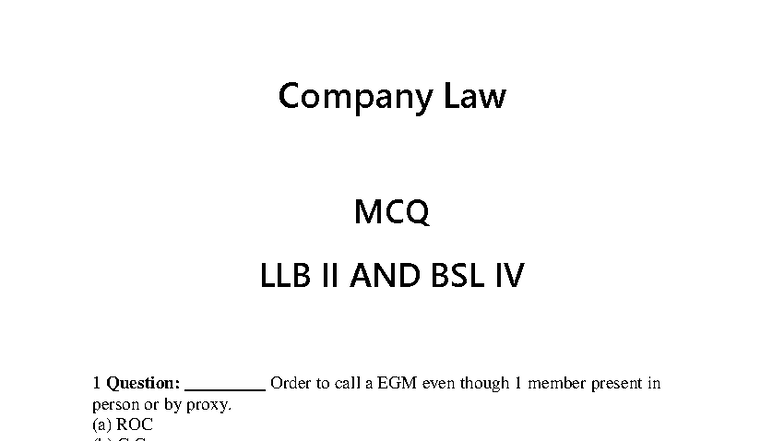 Company Law MCQ Test Bank LLB II & BSL IV - Studocu