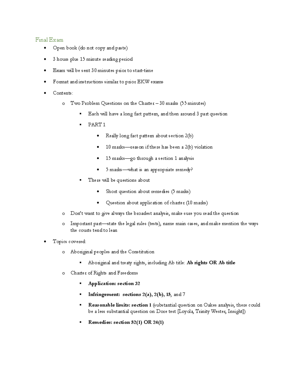 Constitutional Law Final Exam Guide (Kidd-White) - 2020 Overview - Studocu