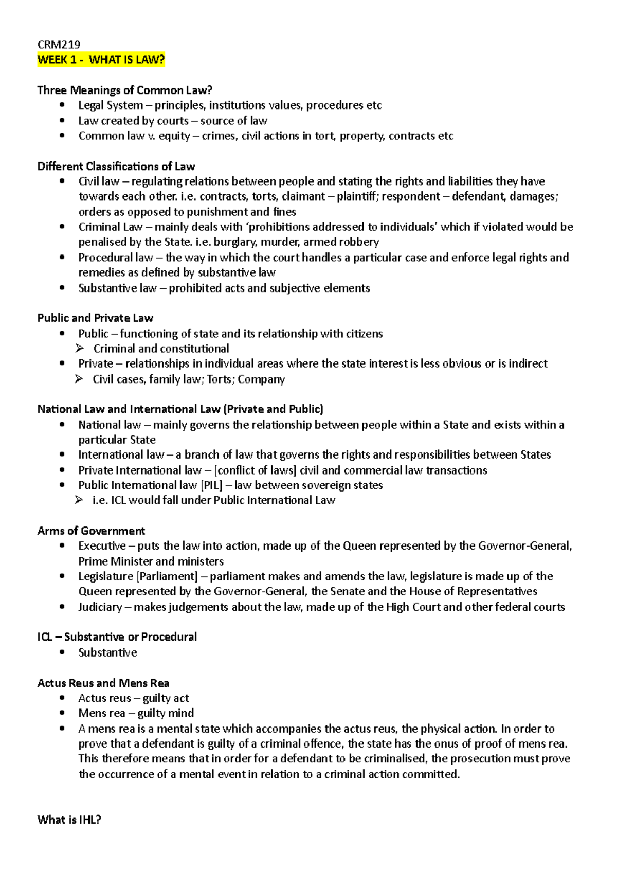 Exam notes - lol - WEEK 1 - WHAT IS LAW? Three Meanings of Common Law ...