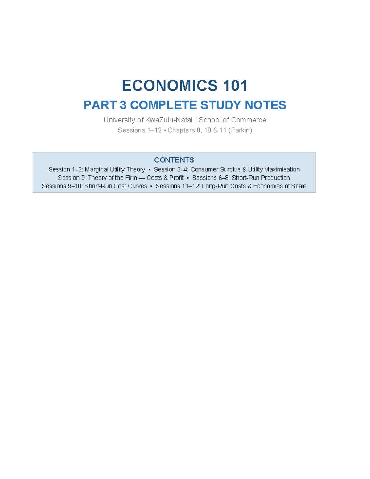 Economics 101: Part 3 Comprehensive Study Notes (Ch. 8, 10, 11) - Studocu