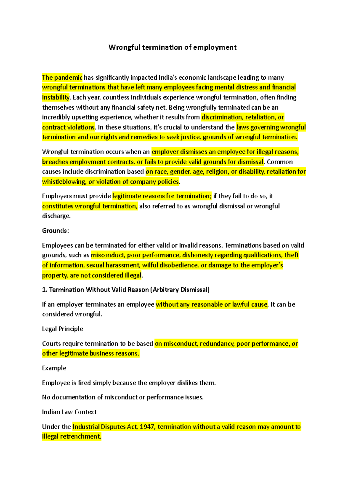 Wrongful Termination of Employment: Legal Insights and Case Studies ...