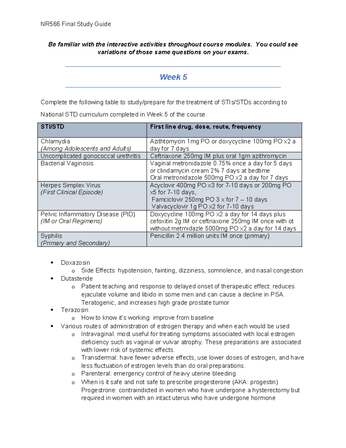 NR566 Final Exam Study Guide: Key Concepts for STIs and Psych Meds ...