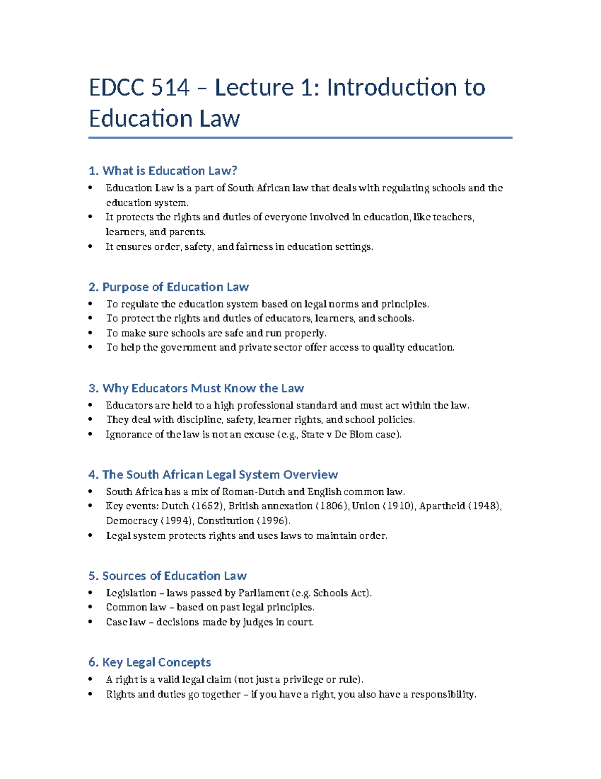 EDCC 514 Exam Notes: Key Concepts in Education Law and Rights - Studocu