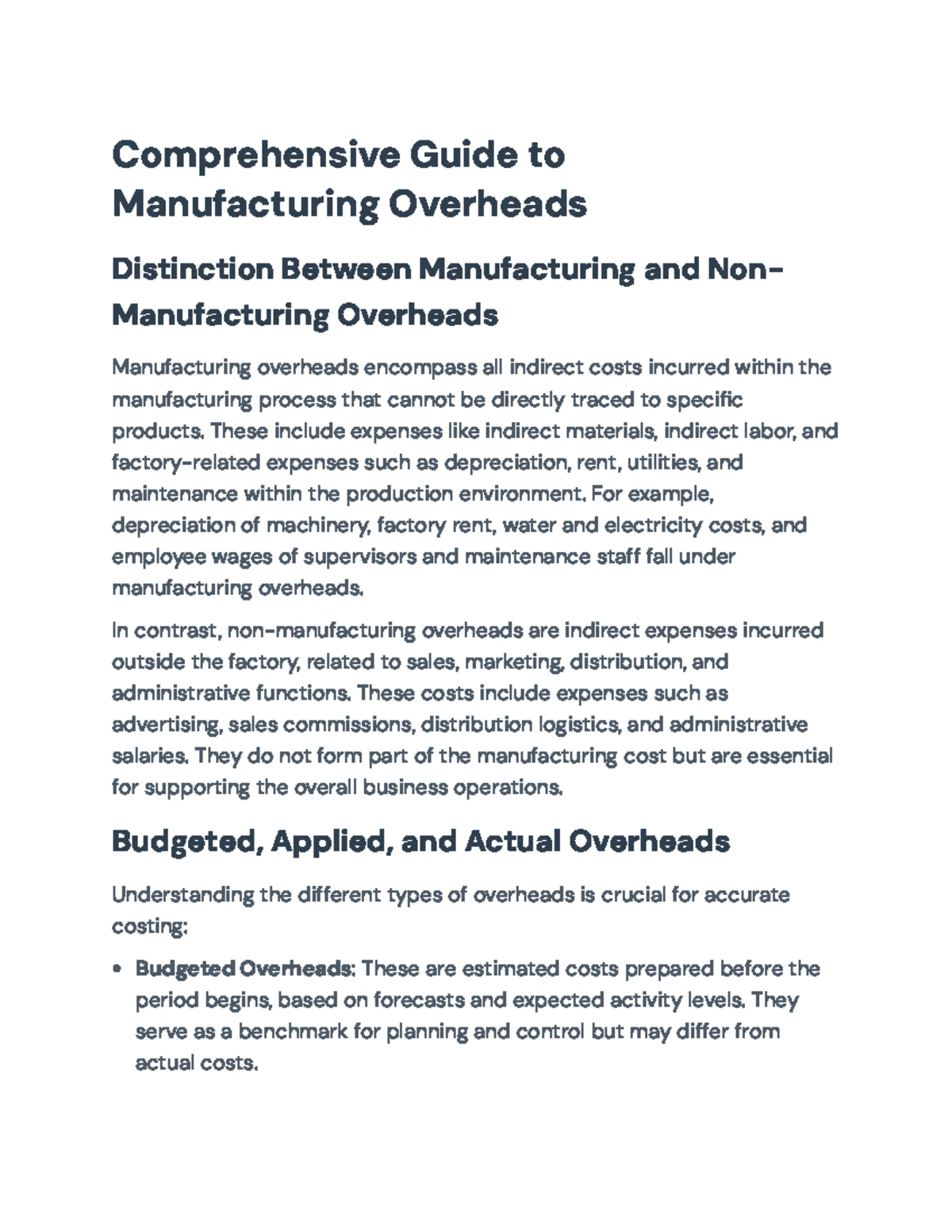 Manufacturing Overheads: Allocation, Apportionment, and Costing ...