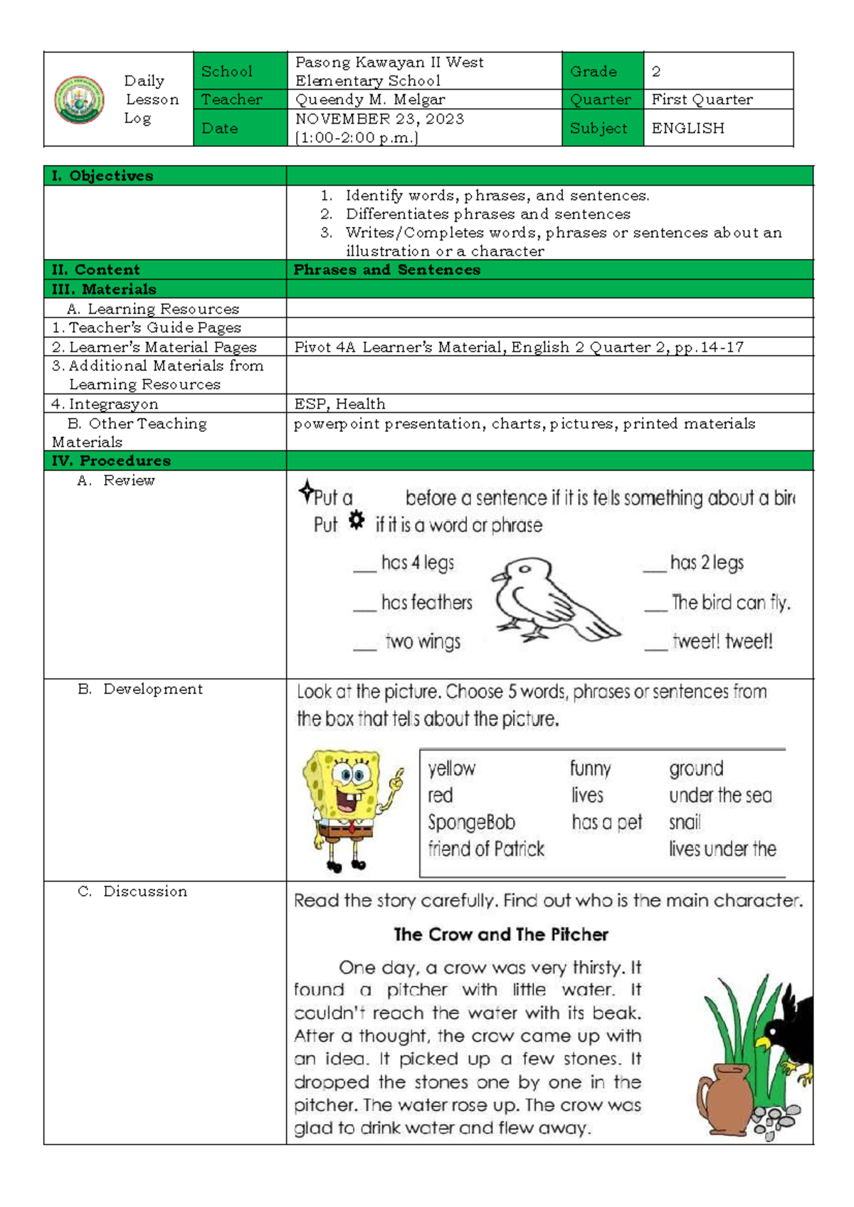 Melgar, Queendy M. DLL English 2 Quarter 2 WEEK 3 - Daily Lesson Log ...