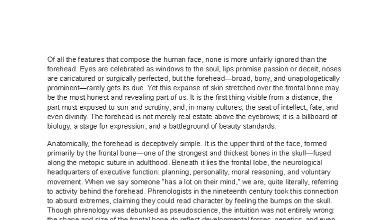 The Forehead: Anatomy, Culture, and Expression (dontread) - Studocu