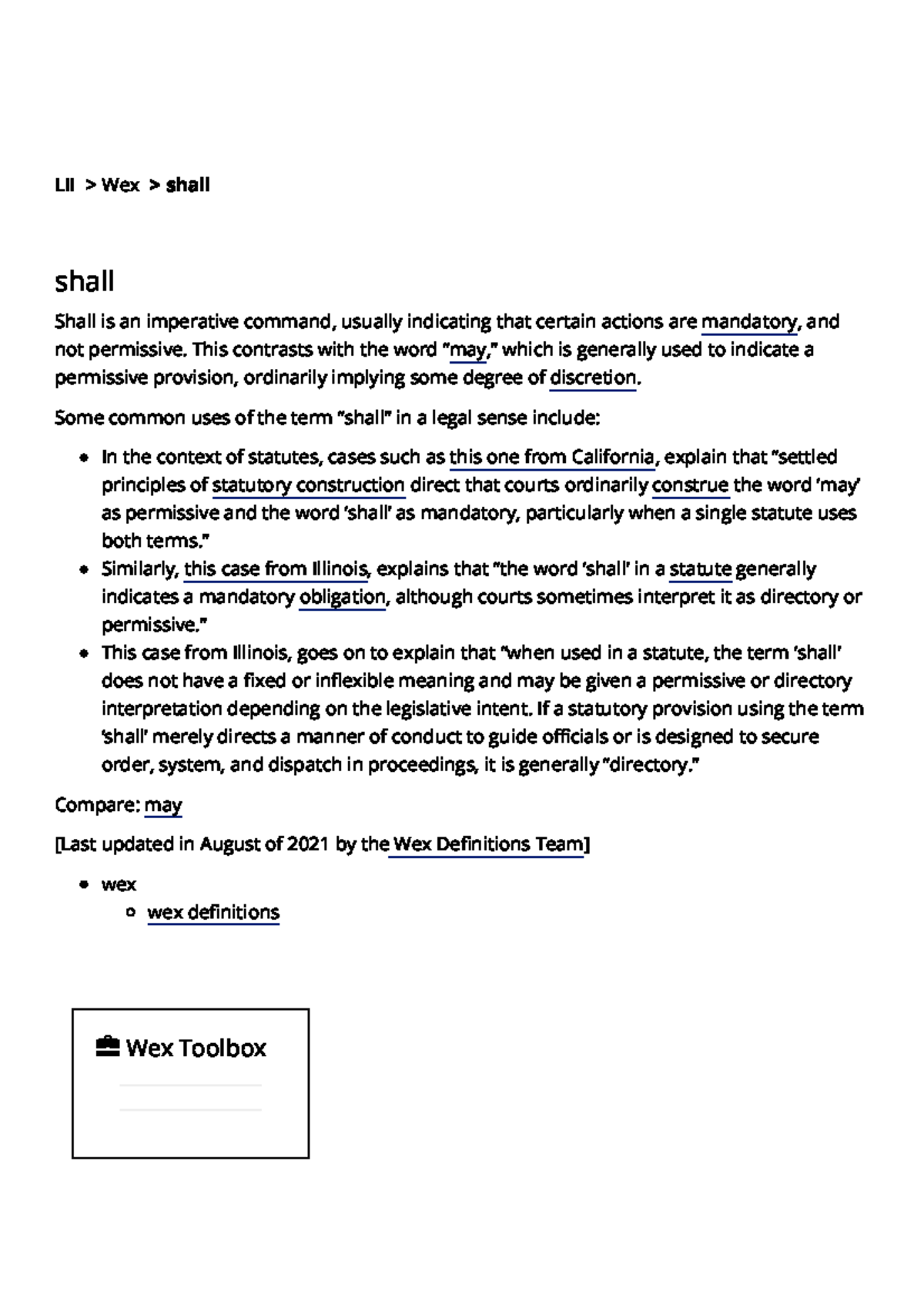 Shall dictionary cornell - LII > Wex > shall shall Shall is an ...