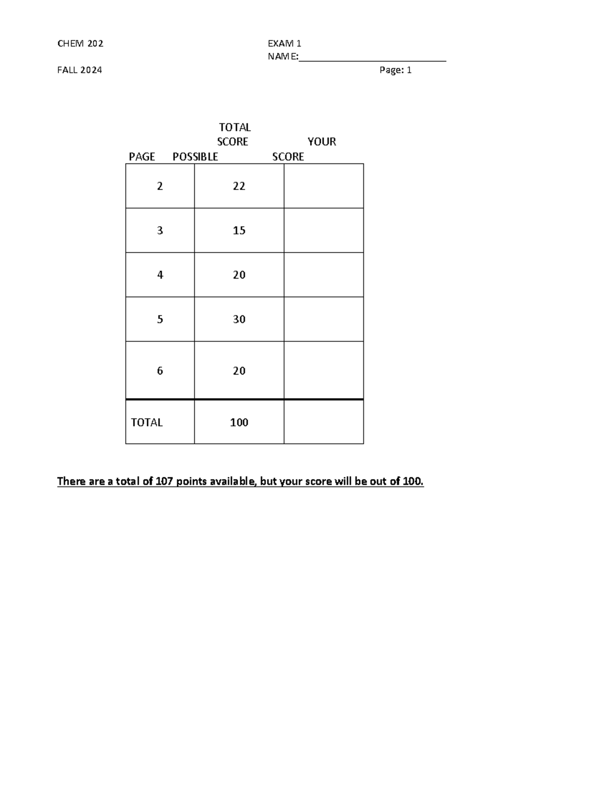 CHEM 202 FALL 2024 EXAM 1 Study Guide and Score Breakdown - Studocu