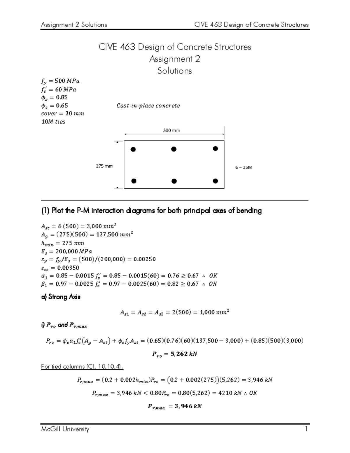Assignment #2 - Solutions - Assignment 2 Solutions CIVE 463 Design of ...