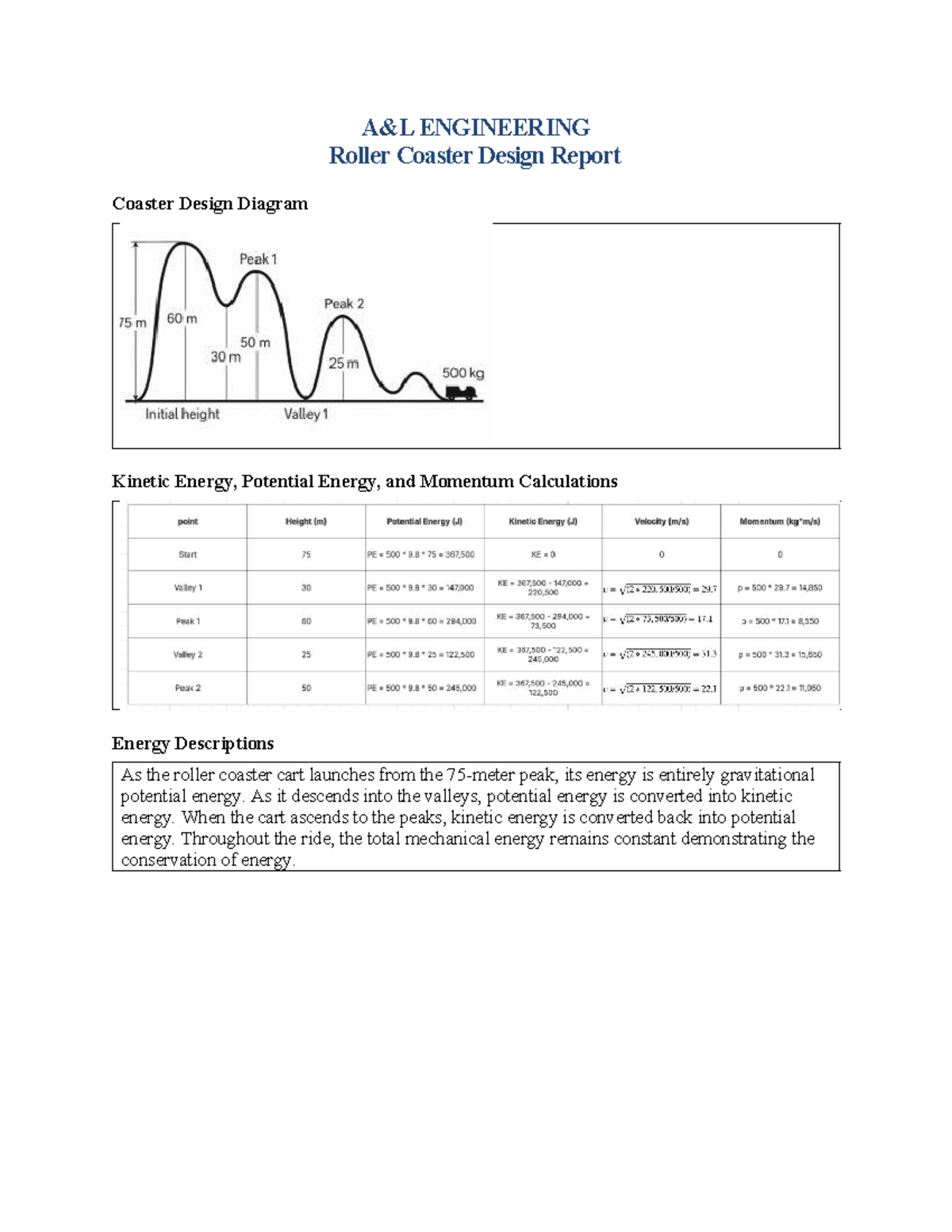 PHY 150 Project: Roller Coaster Design & Energy Analysis Report - Studocu