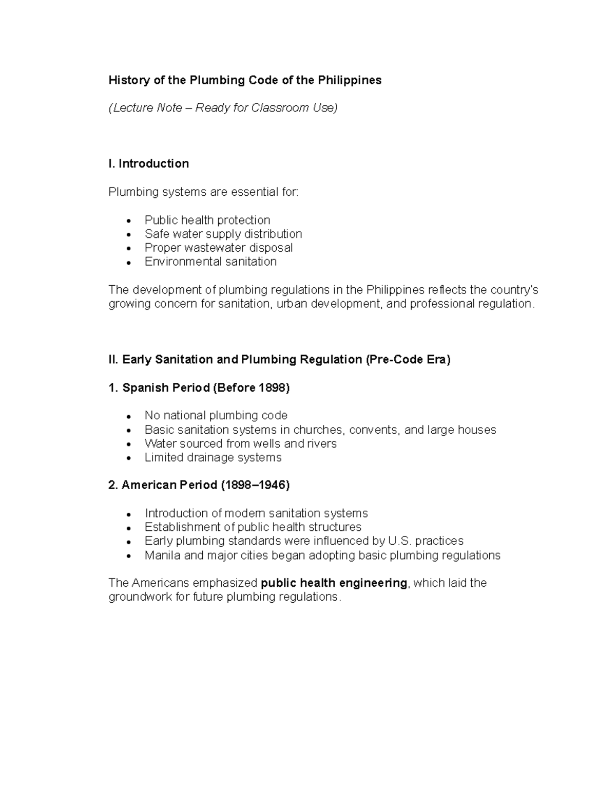 PLM 101: History of the Plumbing Code in the Philippines (Lecture Notes ...
