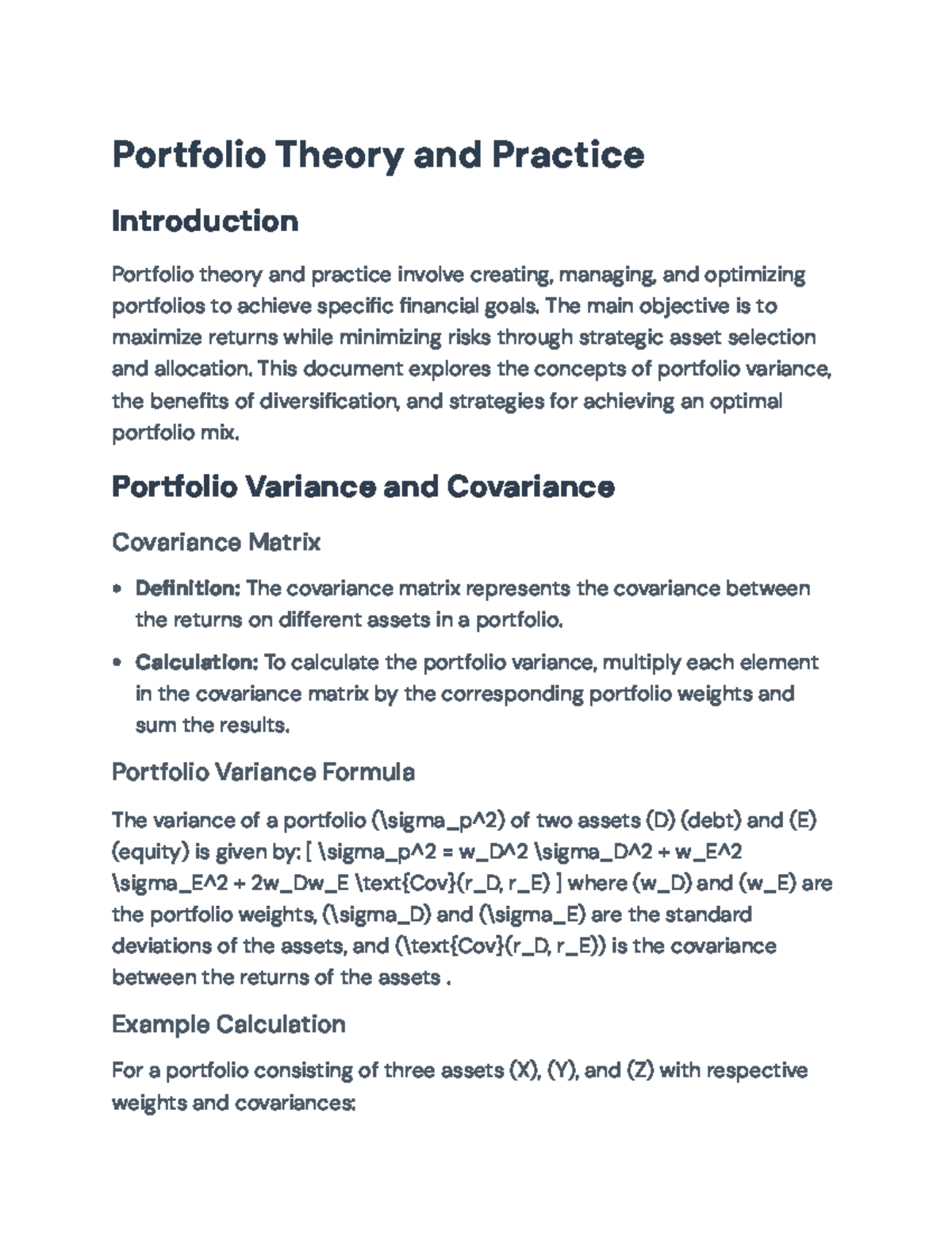 Portfolio Theory and Practice: Understanding Risk and Diversification ...