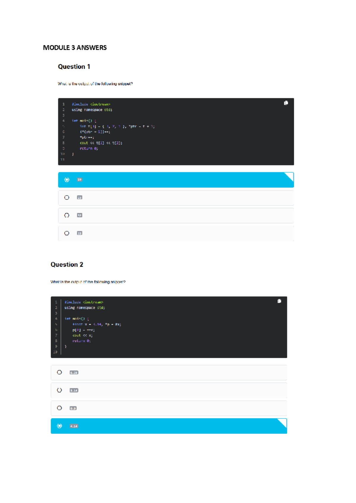 Module 3 Programming Snippet Outputs - Answers and Explanations - Studocu