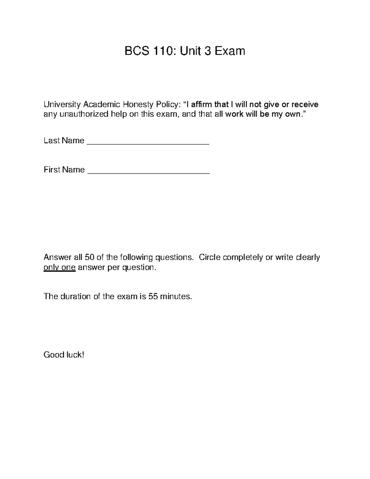 BCS 110: Unit 3 Sample Exam Key - Practice Exam Answers Explained - Studocu