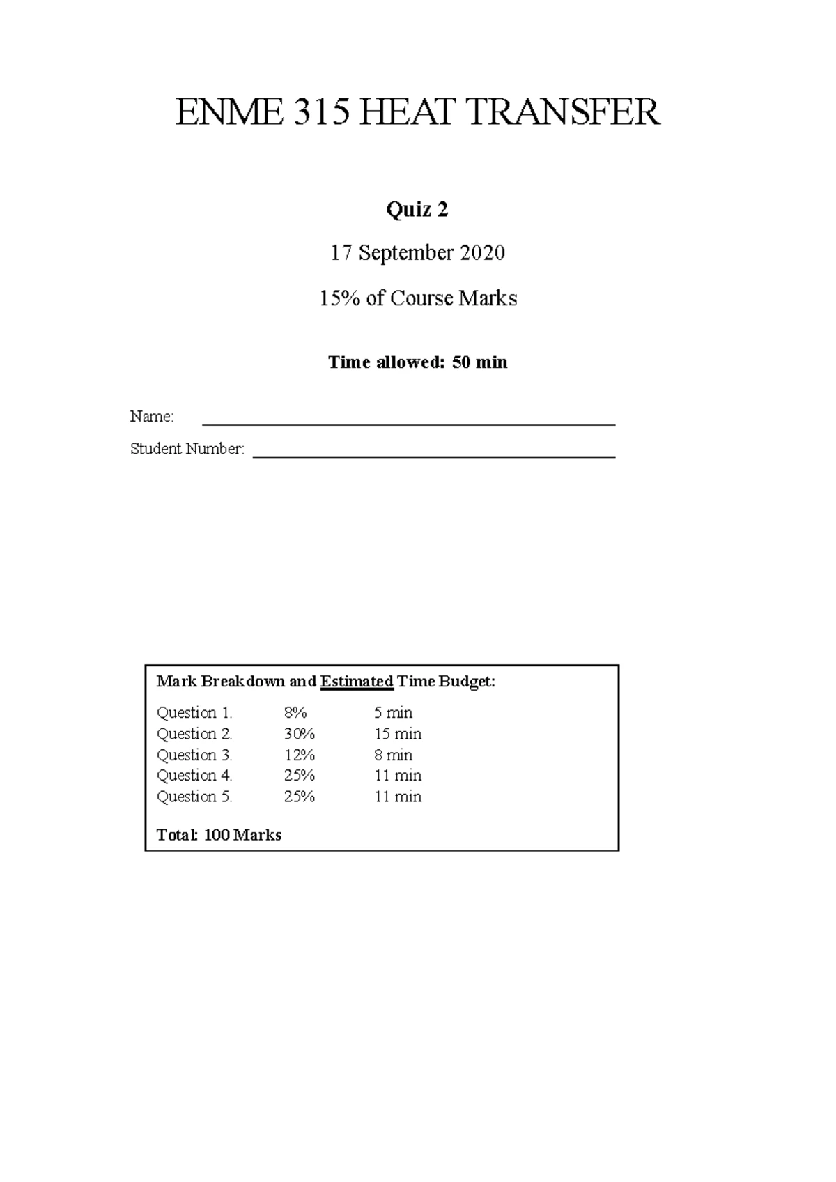 ENME315 Final Exam 2021 Heat Transfer Solutions and Guidelines - Studocu