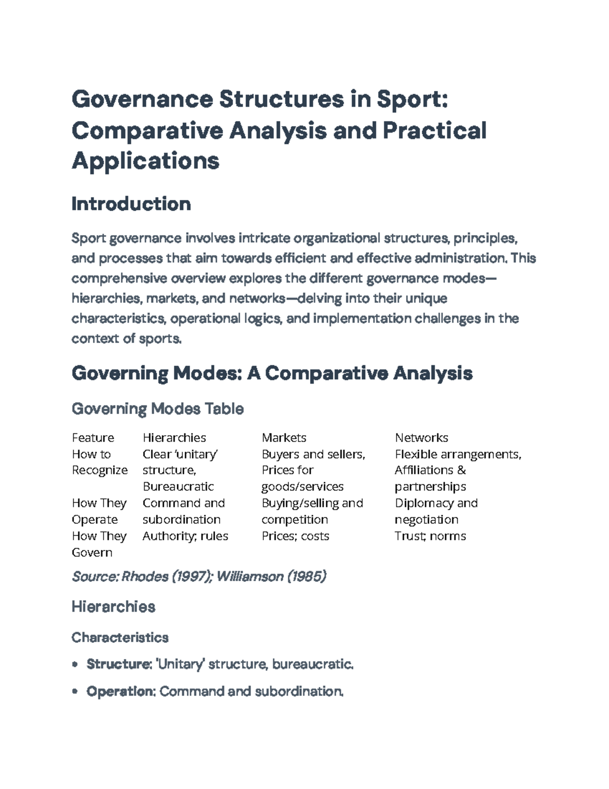 Comparative Analysis of Sport Governance Structures: Modes ...