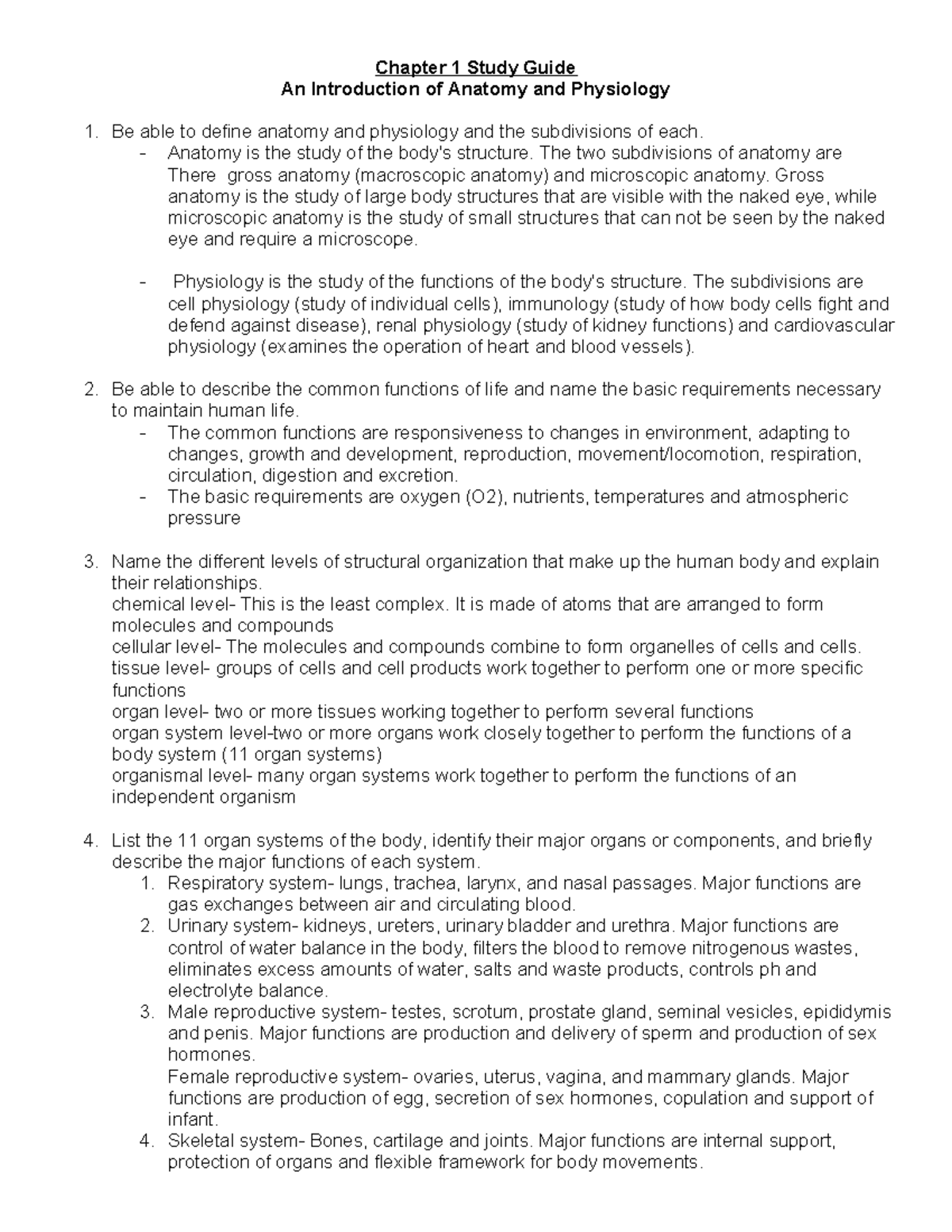 Chapter 1 Study Guide: Fundamentals of Anatomy & Physiology 1 - Studocu