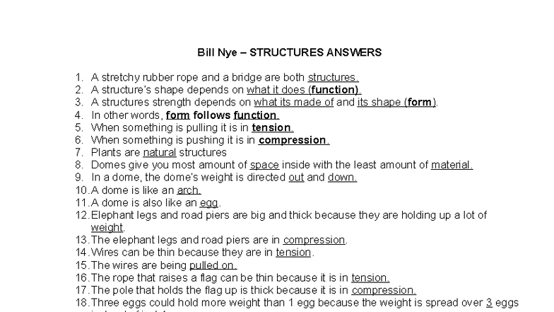 Bill Nye Structures Answers: Key Concepts Explained - Studocu
