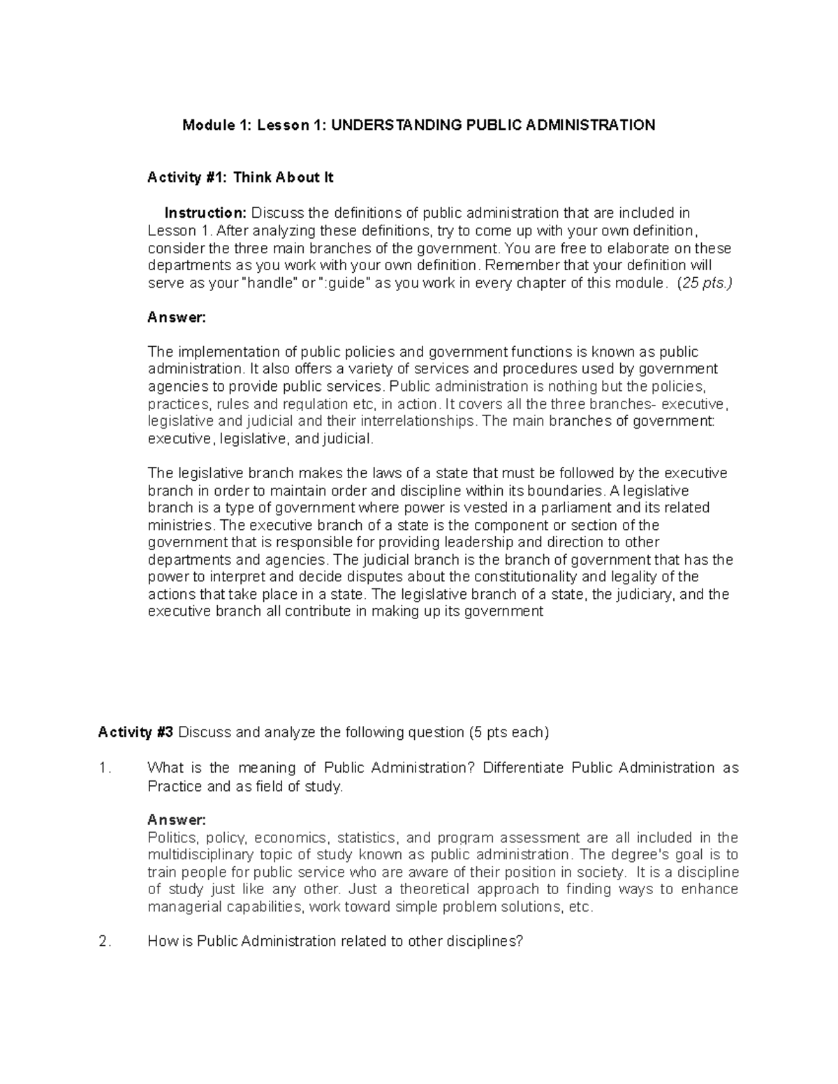 Public Administration 101: Module 1 Activities & Insights - Studocu
