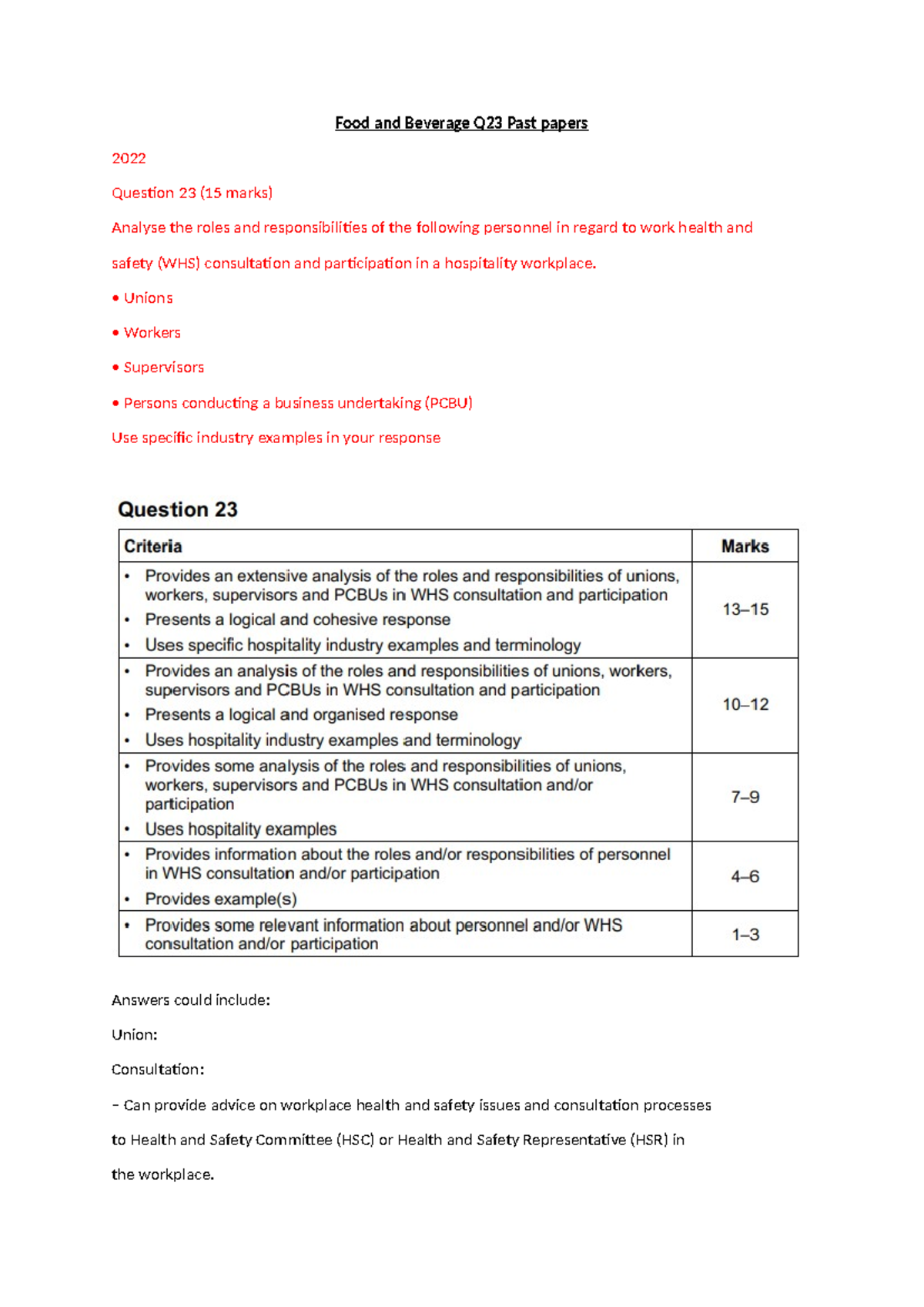 Food and Beverage Q23 Past papers - Food and Beverage Q23 Past papers ...