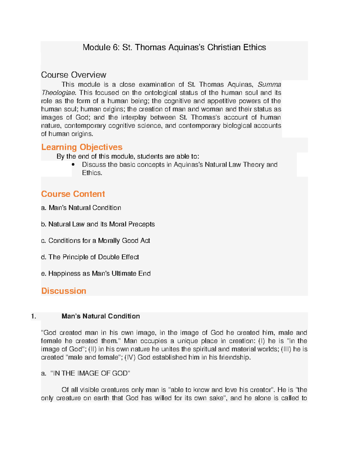 St. Thomas Aquinas: Module 6 on Christian Ethics and Natural Law - Studocu