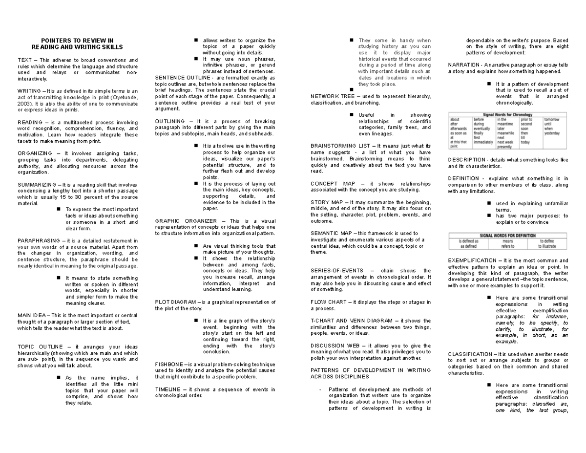 RAWS Midterm Reviewer: Key Concepts in Reading & Writing Skills - Studocu