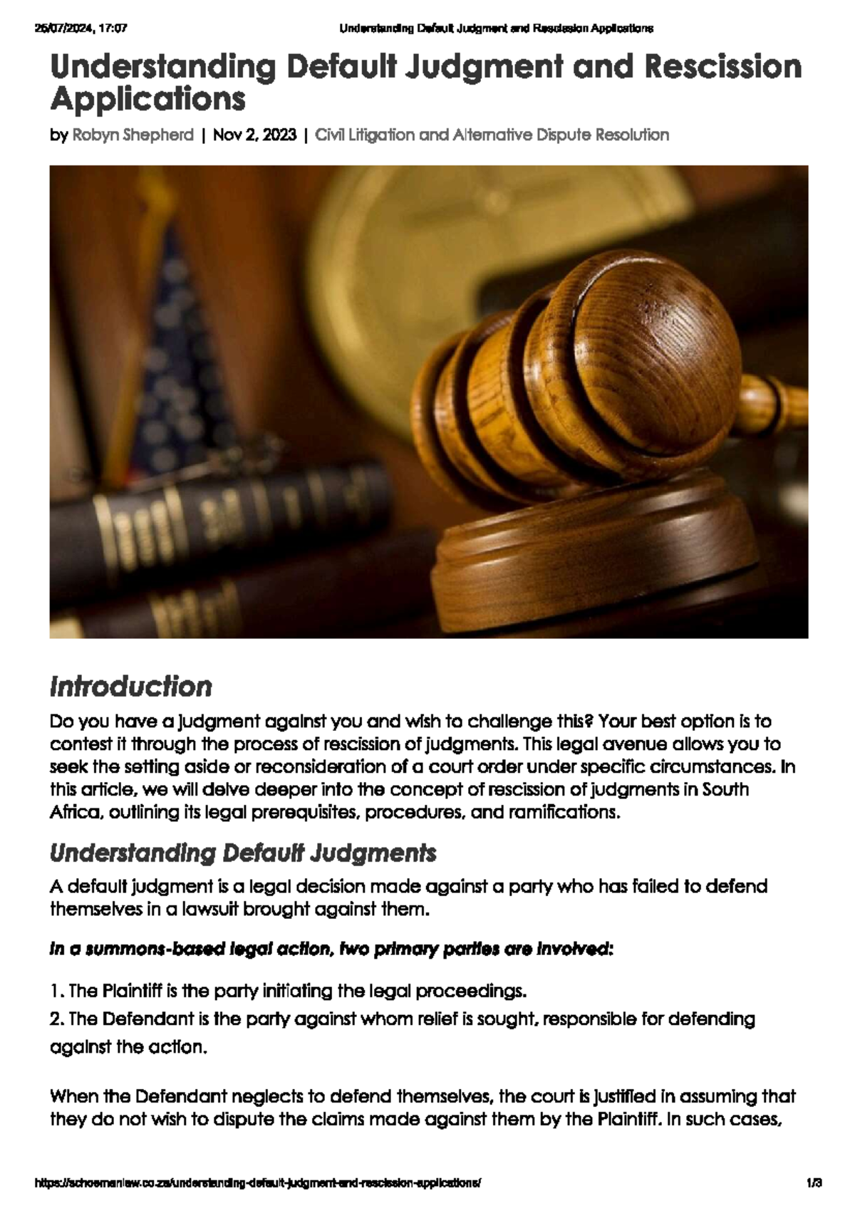 Civil Litigation: Rescission of Default Judgment Insights (17:07) - Studocu