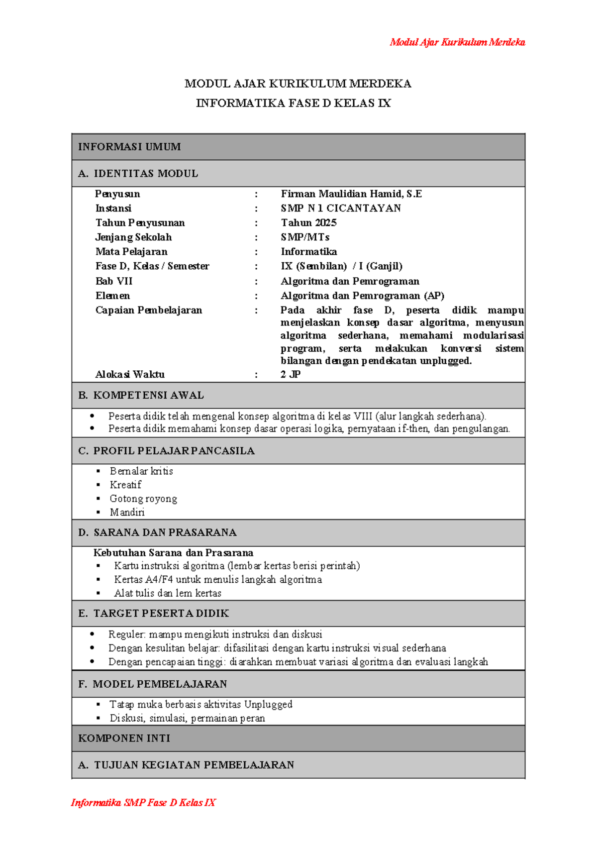 Modul Ajar Kurikulum Merdeka: Algoritma dan Pemrograman Fase D Kelas IX ...