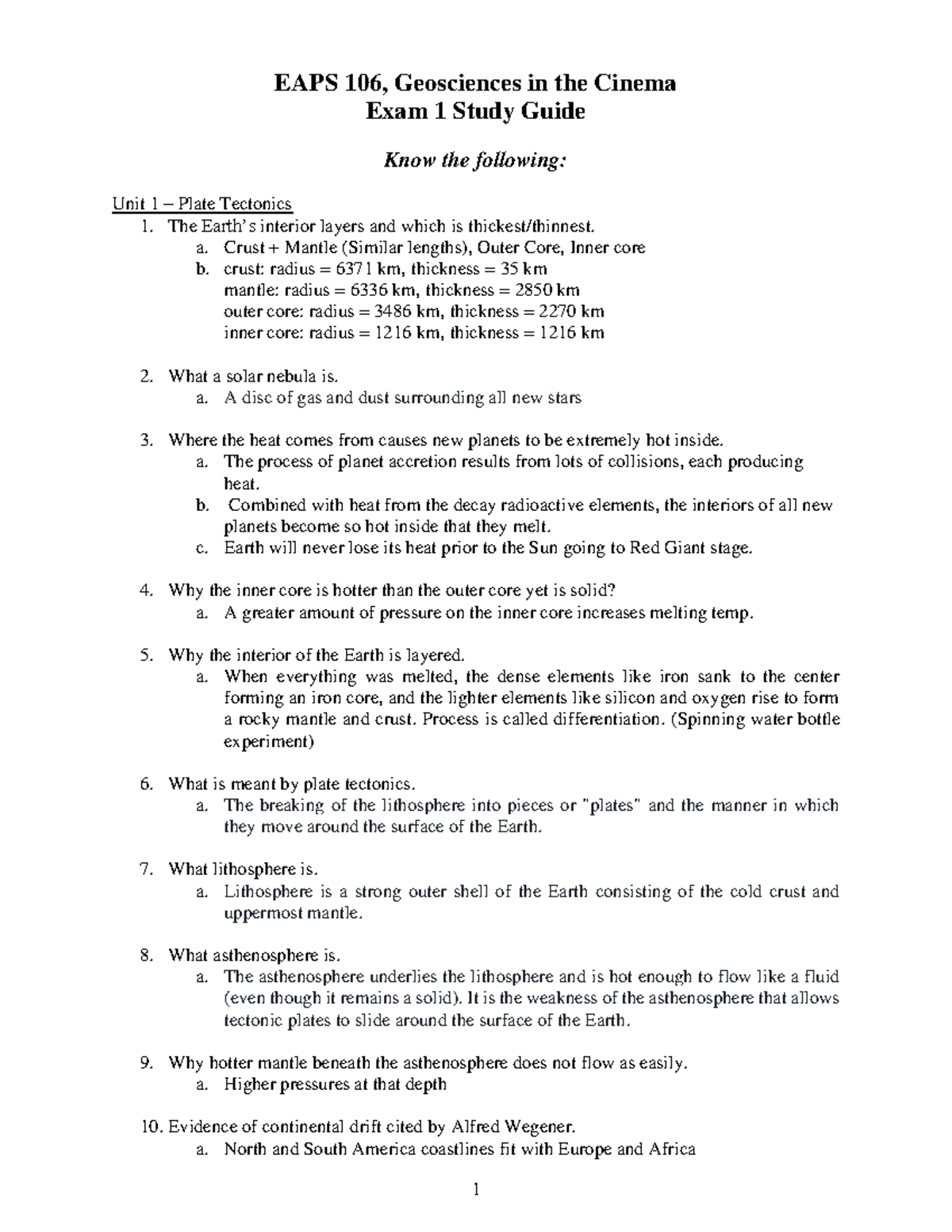 EAPS 106 Midterm Exam: Study Guide on Plate Tectonics and Seismology ...