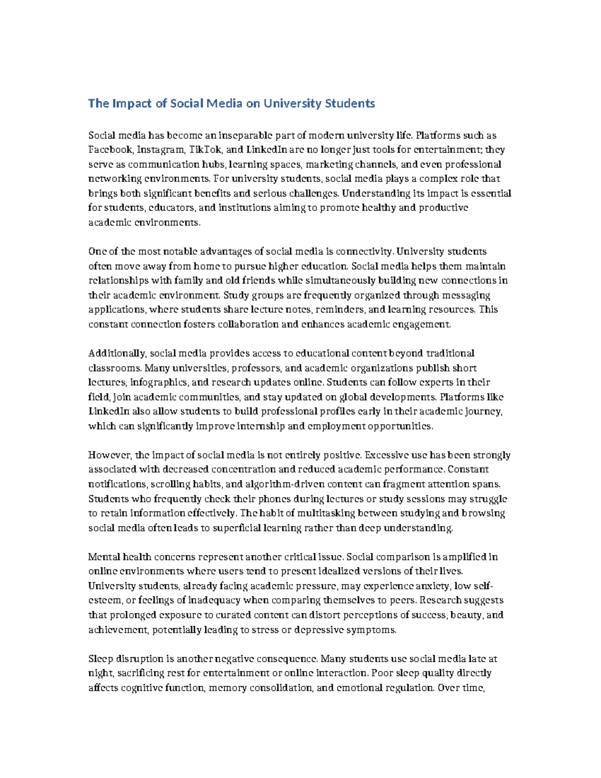 The Impact of Social Media on University Students: A Comprehensive ...