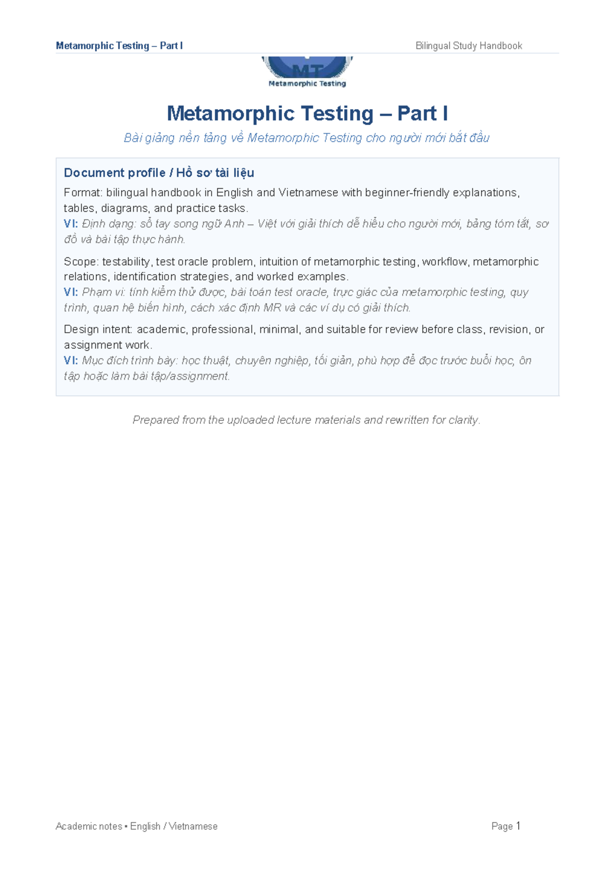Metamorphic Testing: A Bilingual Handbook (Part I) - Studocu