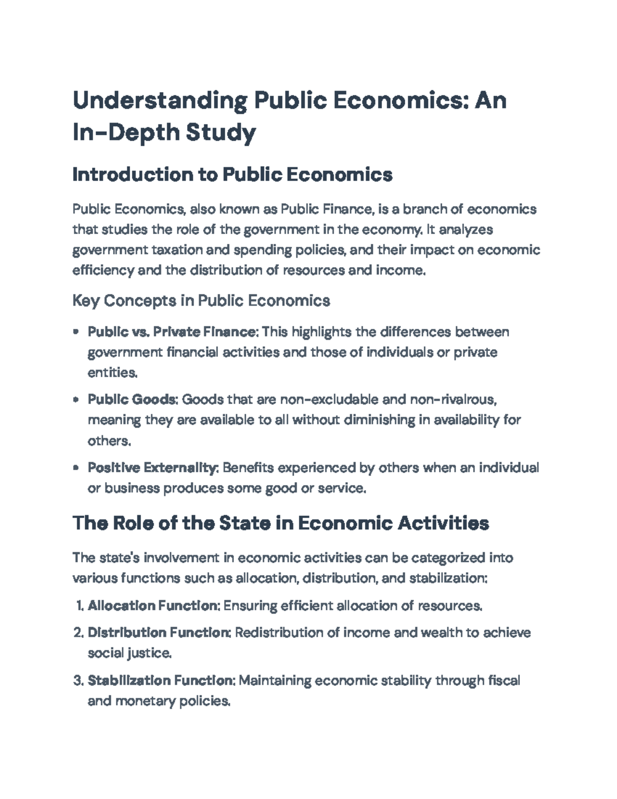 Public Economics Overview: Key Concepts and Fiscal Policies ...