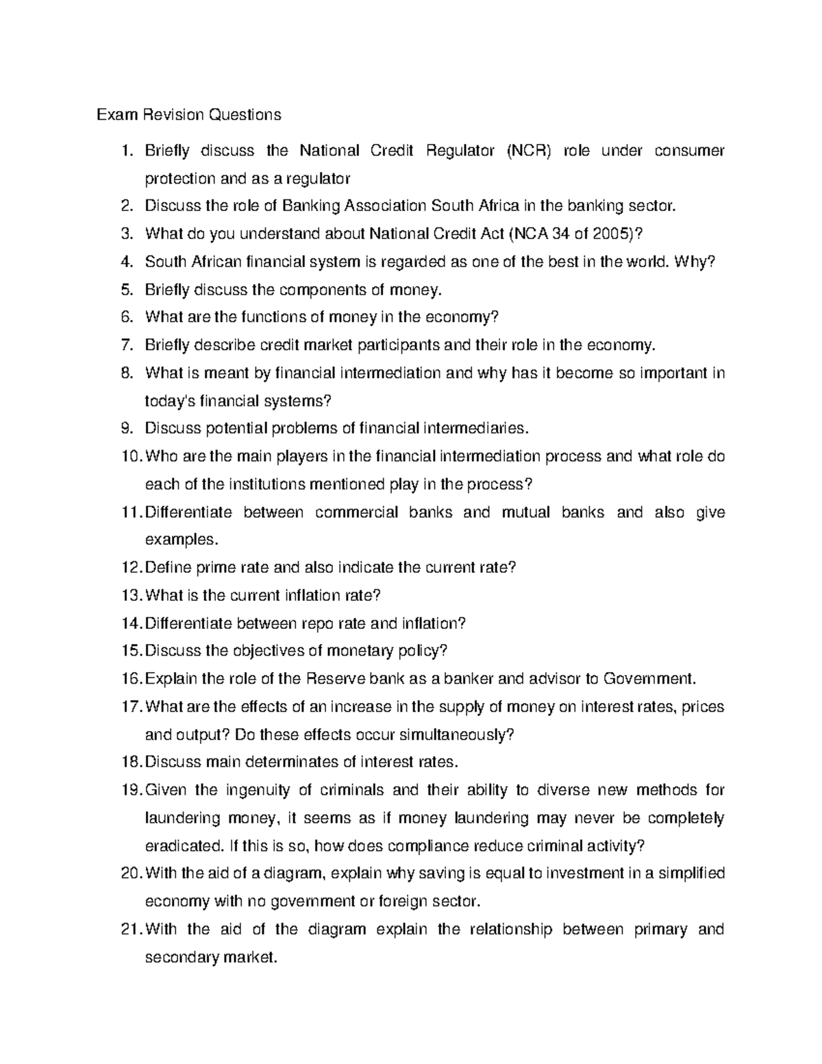 NCR & Financial Systems: Exam Revision Questions for Banking 101 - Studocu