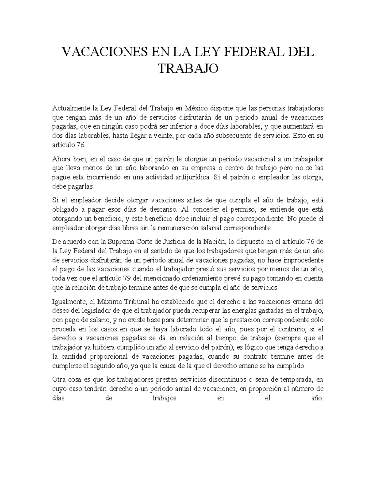 Vacaciones en la Ley Federal del Trabajo: Aspectos Clave y Derechos ...
