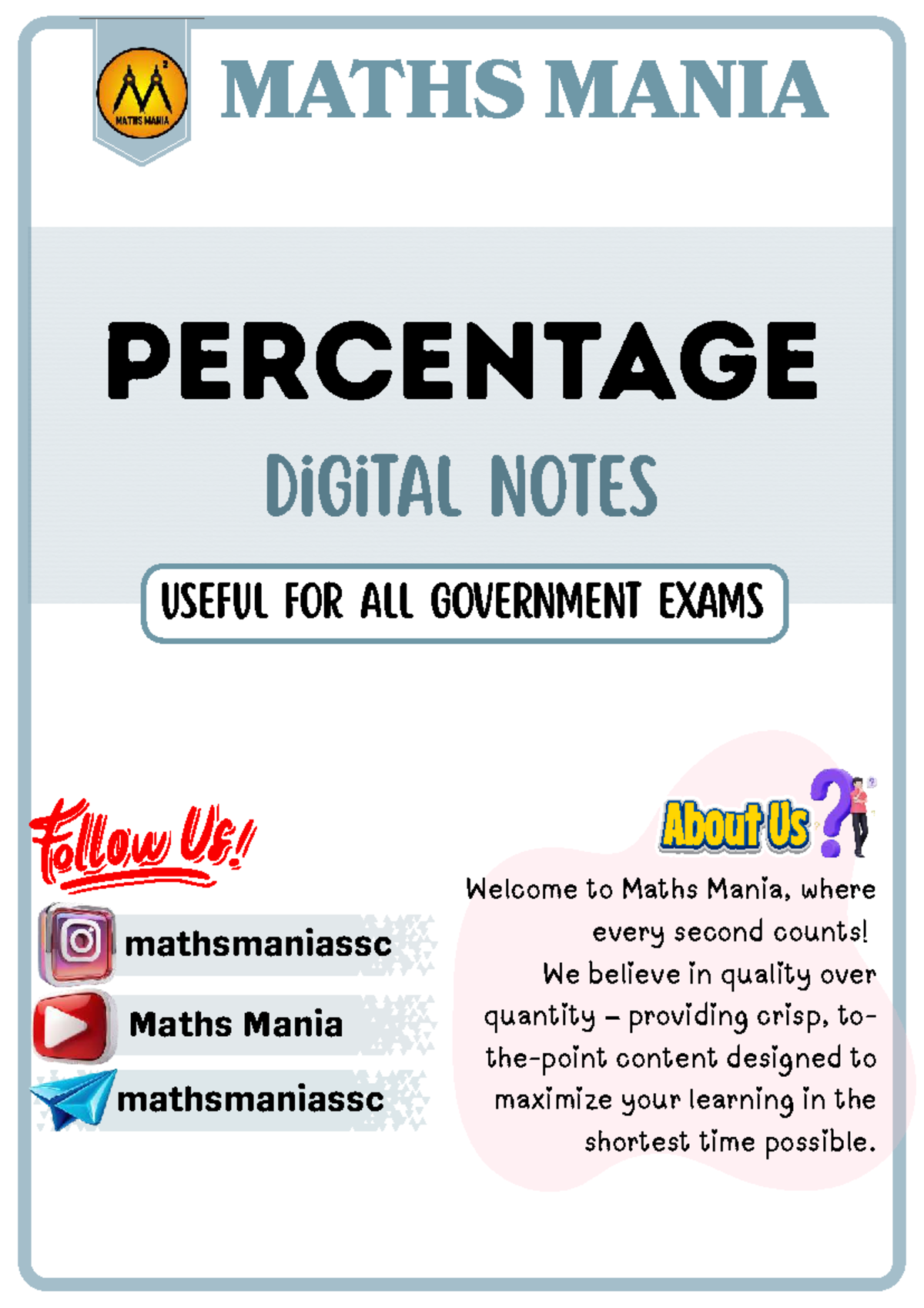 MATHS MANIA MATHS Percentage Digital Notes for Government Exams - Studocu