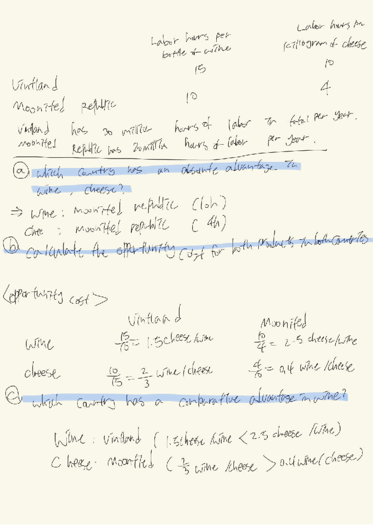 Trade Q8: Comparative Advantage in Wine and Cheese (Chapter 3) - Studocu