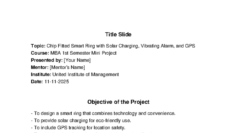 Smart Ring Project MBA 1st Sem Mini Project: Solar, GPS & Alerts - Studocu