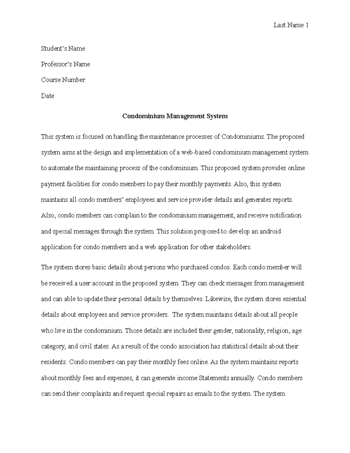 Condominium Management System Overview & Features (Course Code) - Studocu