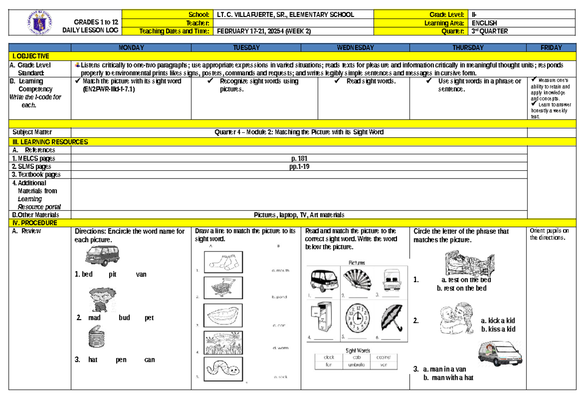Q4 DLP English Week2 - DLL - GRADES 1 to 12 DAILY LESSON LOG School: LT ...