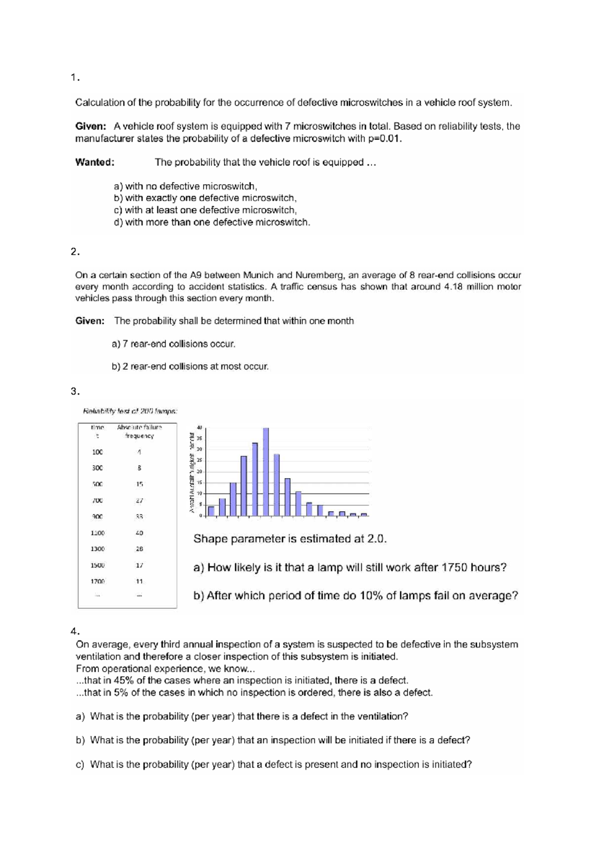 Probability Exercises for Reliability and Risk Analysis (Course Code ...