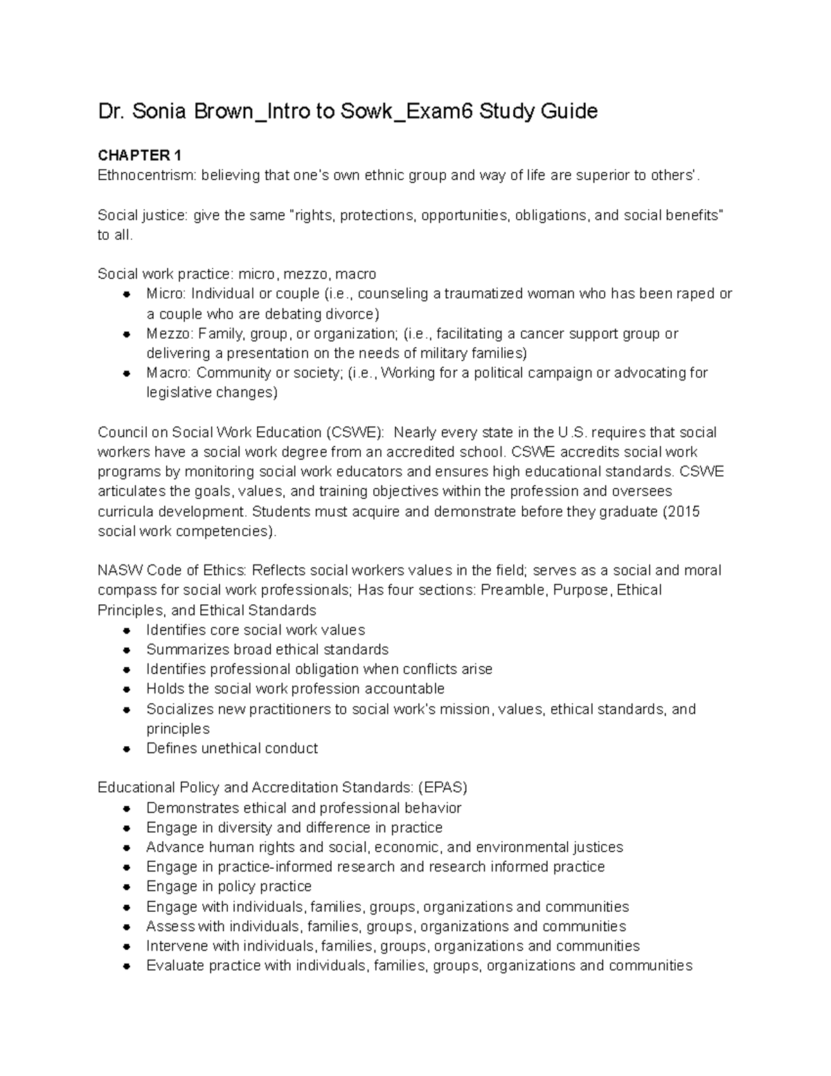SOWK EXAM 6 Study Guide: Key Concepts and Chapter Summaries - Studocu