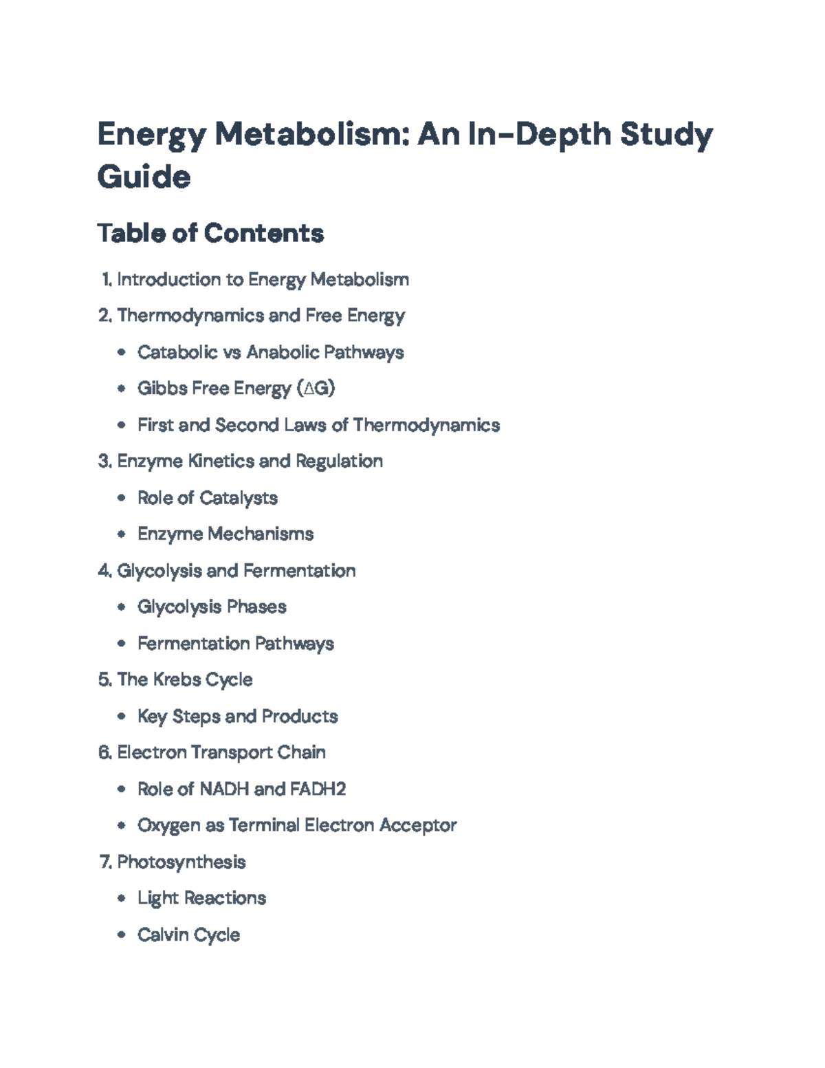 Energy Metabolism Study Guide: Key Concepts and Processes - Energy ...