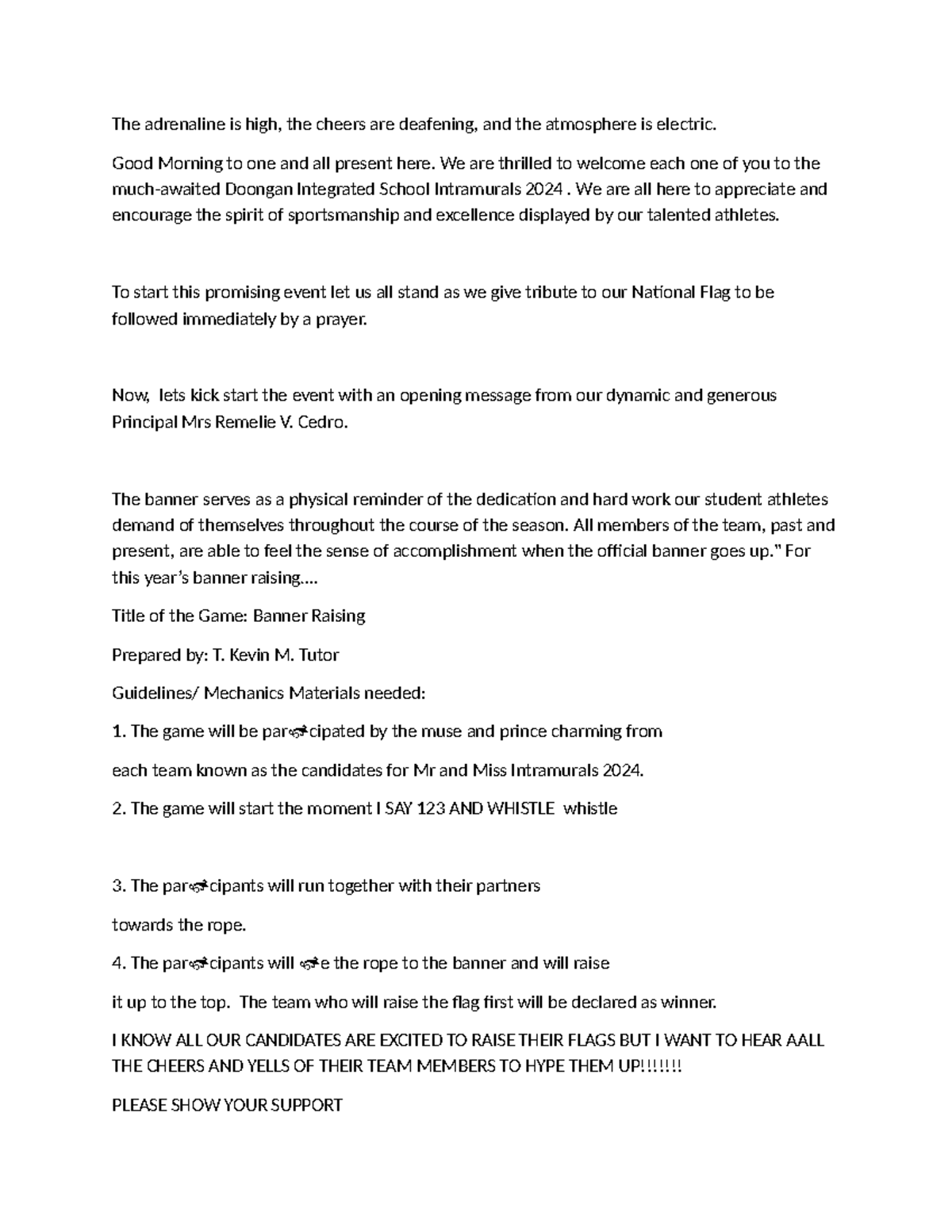 Doongan Integrated School Intramurals 2024 Opening Script - Studocu