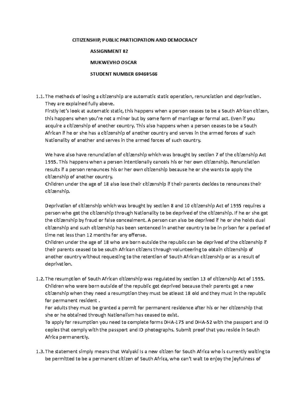 CPD 1501 Exam 2025: Citizenship Acquisition & Democracy in South Africa ...