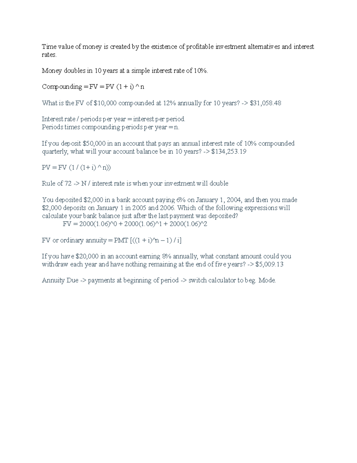 FIRE 311 Test 1 Study Guide on Time Value of Money Concepts - Studocu
