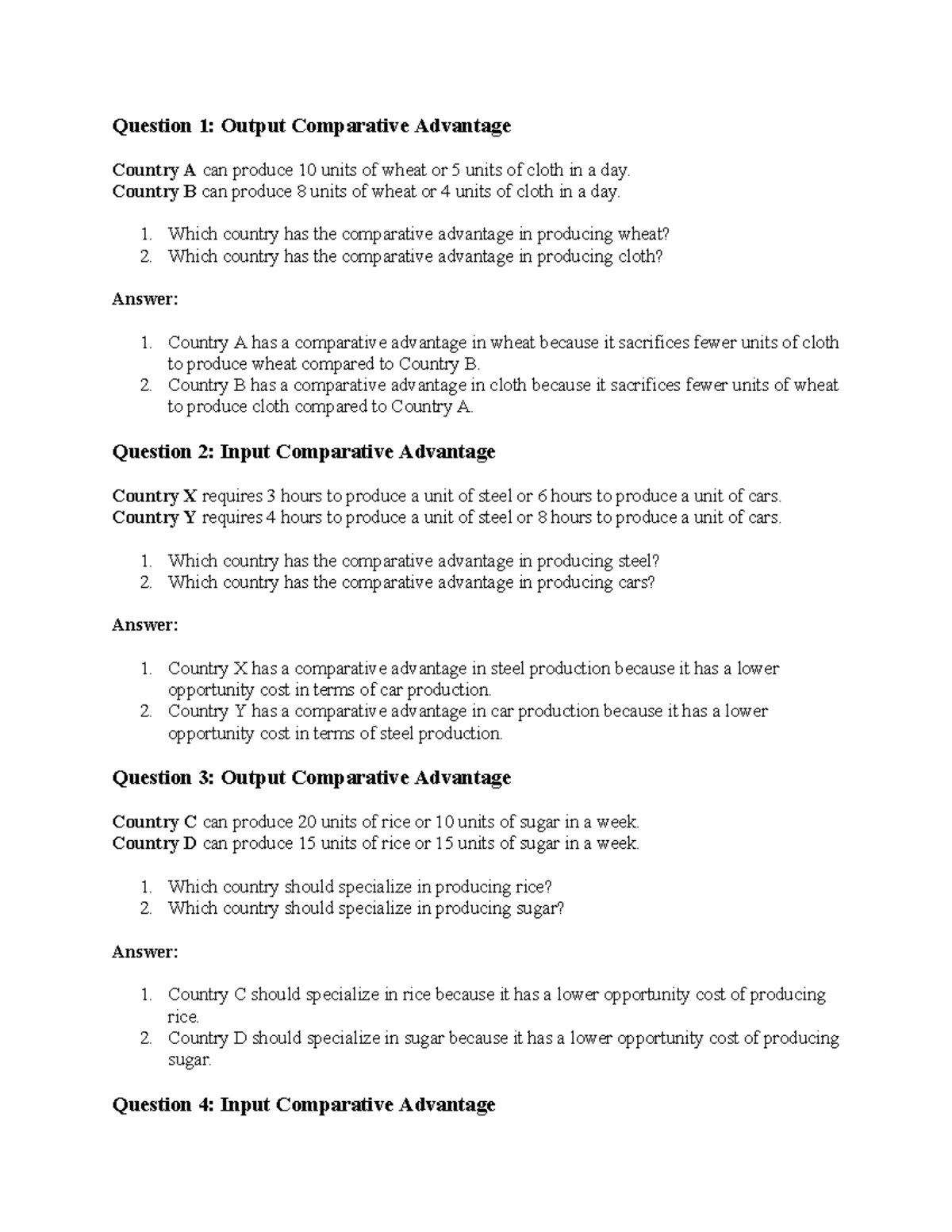 1.3 Comparative Advantage: Output & Input Analysis - Studocu