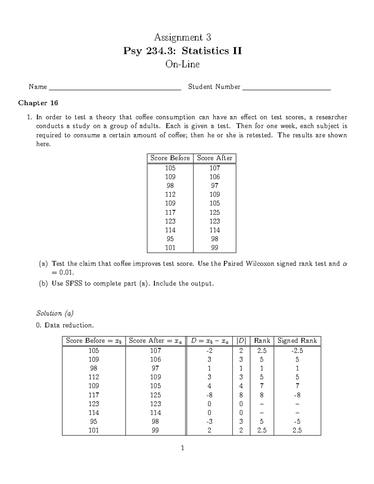 Assignment 3 Psy 234.3: Statistics II Analysis and Solutions - Studocu