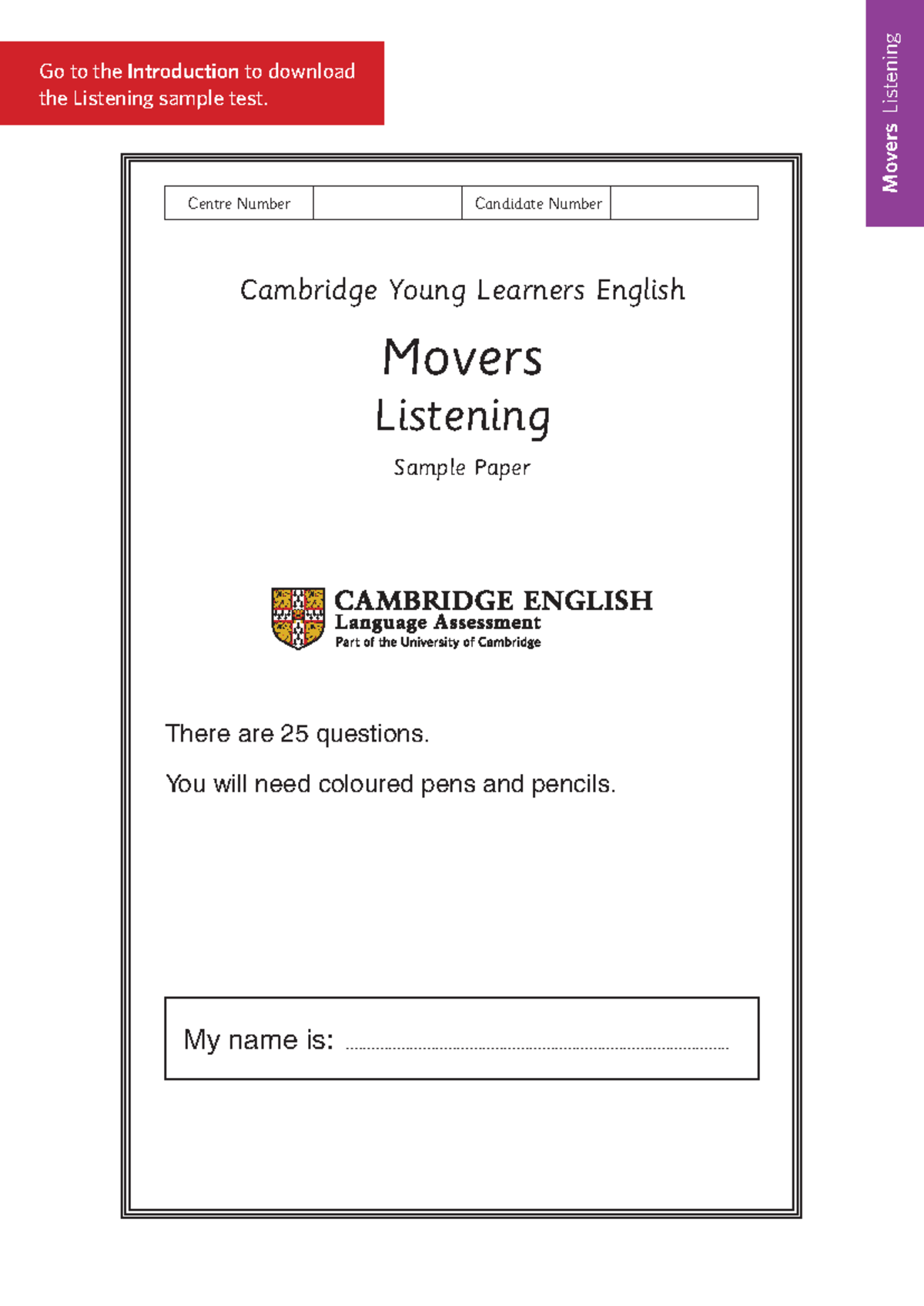 Cambridge Young Learners English Movers Sample Papers Volume 2 - Studocu